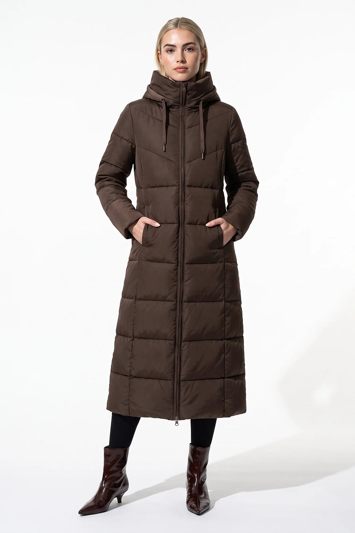 Salomé Massé | Women’s Winter Warm Longline Hooded Puffer Coat with High Collar