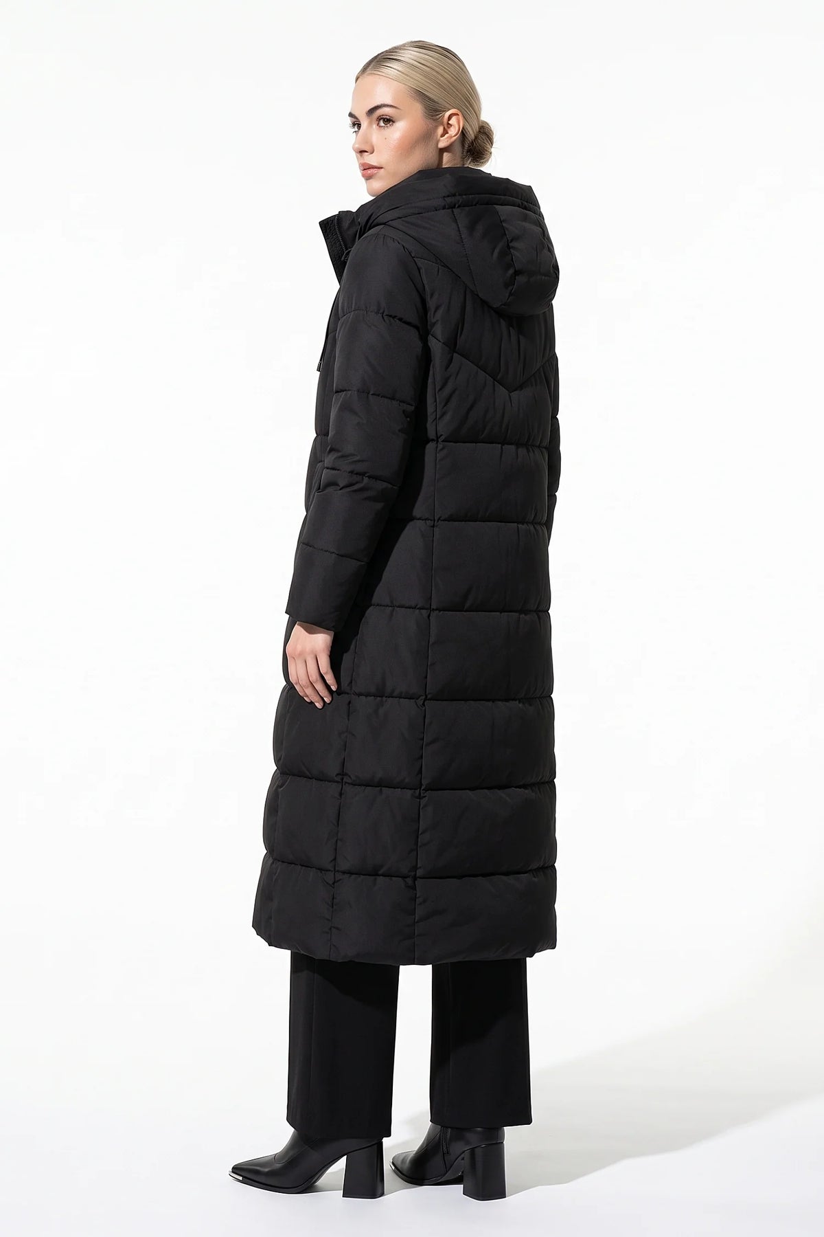 Salomé Massé | Women’s Winter Warm Longline Hooded Puffer Coat with High Collar