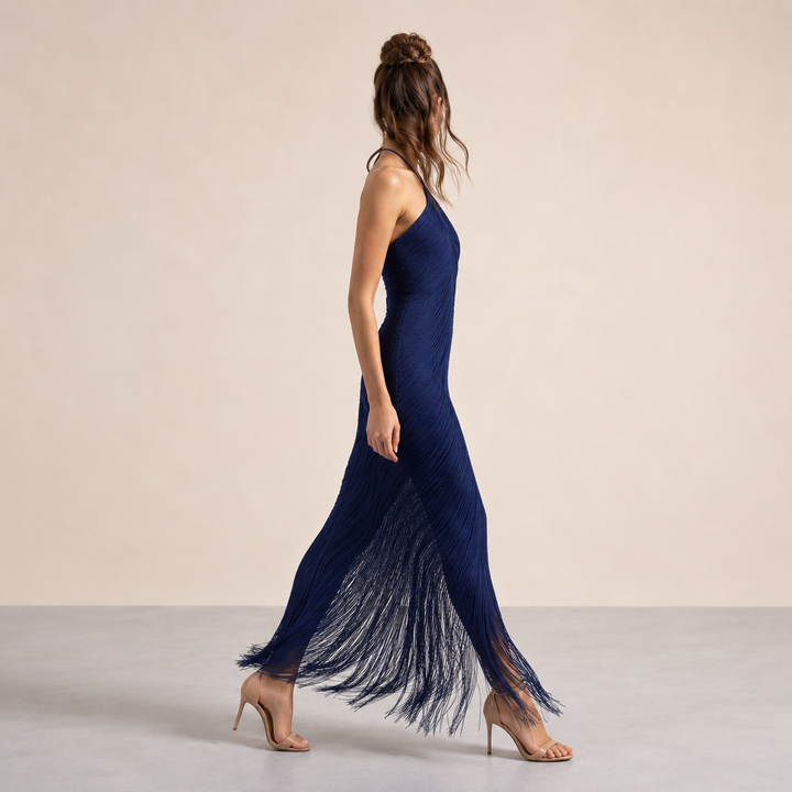 Laure Belle | Halter Neck Fringe Column Maxi Dress