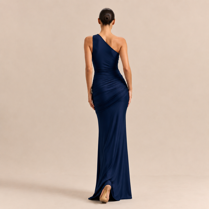 Simone Leclerc | One Shoulder Ruched Satin Fishtail Maxi Dress