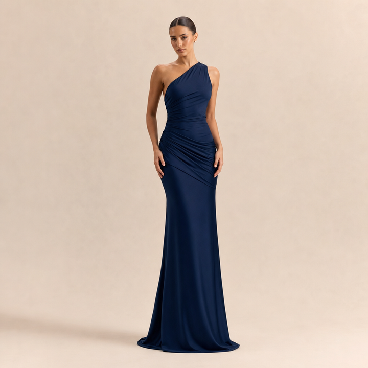 Simone Leclerc | One Shoulder Ruched Satin Fishtail Maxi Dress