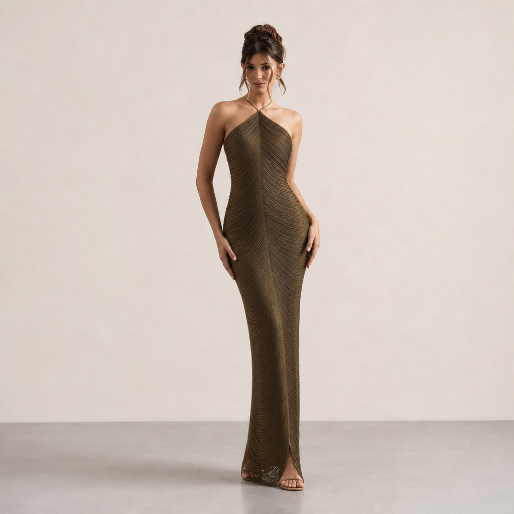 Laure Belle | Halter Neck Fringe Column Maxi Dress