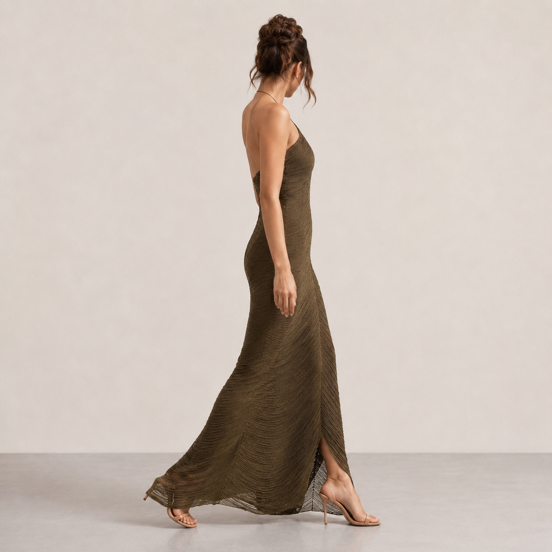 Laure Belle | Halter Neck Fringe Column Maxi Dress