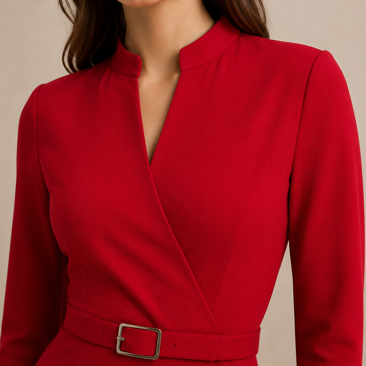 Cara Girard | Long Sleeve Belted Wrap V-Neck Pencil Dress