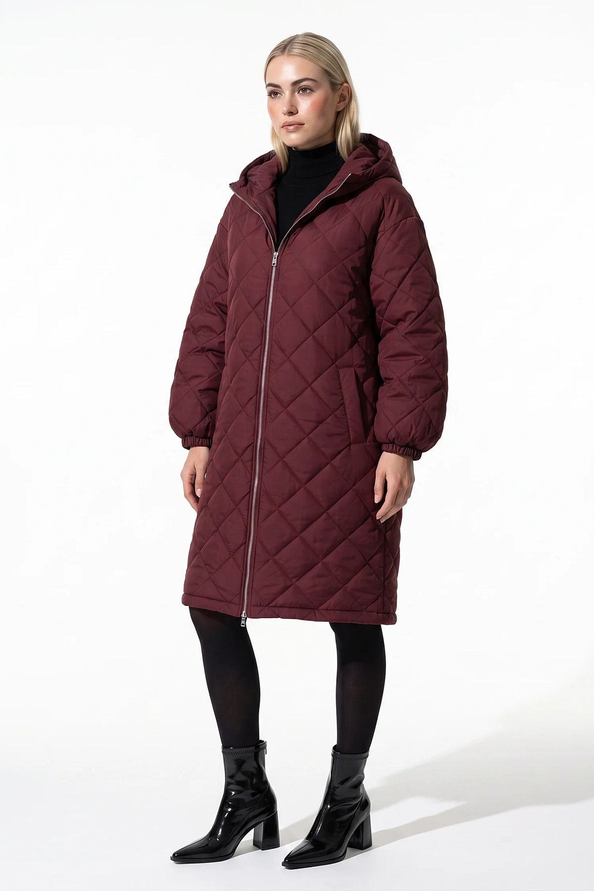 Mylène Tessier | Women's Winter Warm Long Diamond Quilted Hooded Puffer Coat