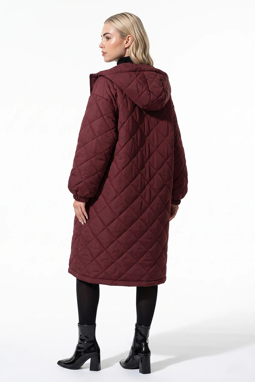 Mylène Tessier | Women's Winter Warm Long Diamond Quilted Hooded Puffer Coat