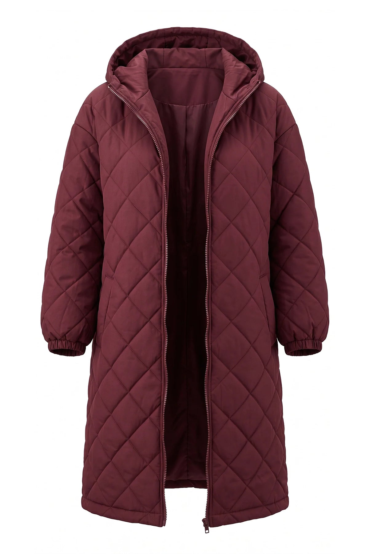 Mylène Tessier | Women's Winter Warm Long Diamond Quilted Hooded Puffer Coat