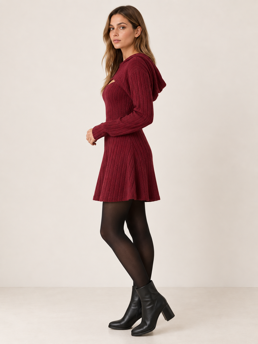 Olympe Vallerand | Women's Two Piece Ribbed Knit Mini Dress Set Party