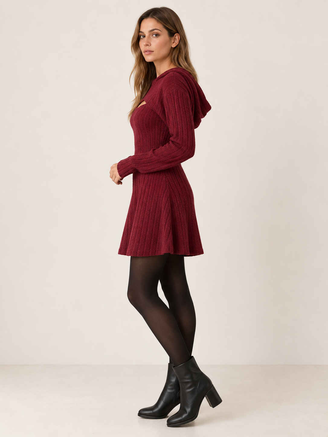 Olympe Vallerand | Women's Two Piece Ribbed Knit Mini Dress Set Party