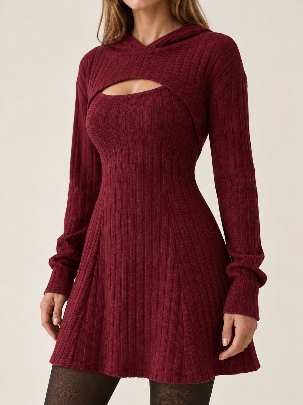Olympe Vallerand | Women's Two Piece Ribbed Knit Mini Dress Set Party