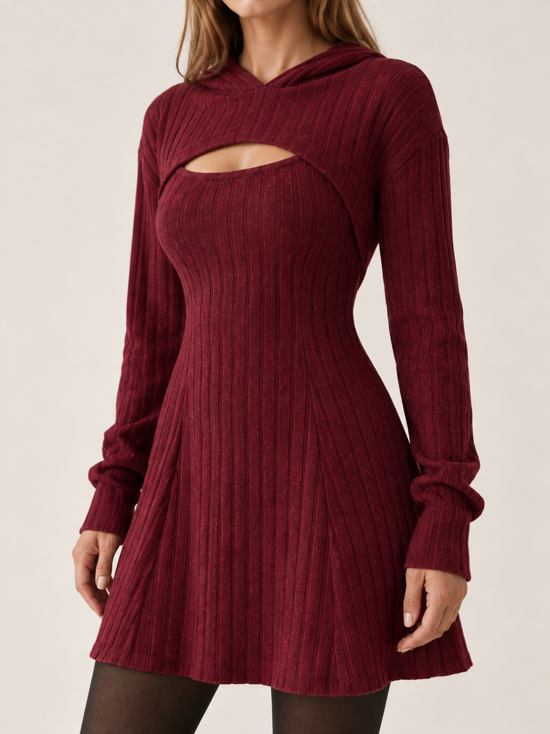 Olympe Vallerand | Women's Two Piece Ribbed Knit Mini Dress Set Party