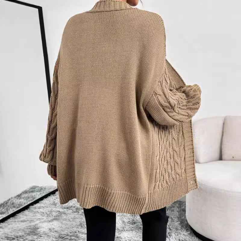 Ninon Valserre | Women's Oversized Cable Knit Cardigan Khaki