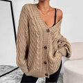 Ninon Valserre | Women's Oversized Cable Knit Cardigan Khaki