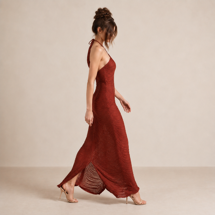 Laure Belle | Halter Neck Fringe Column Maxi Dress