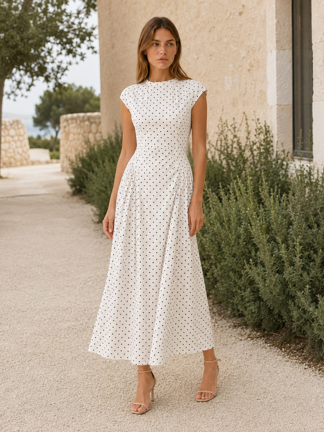 Teodora Moncada | Polka Dot Maxi Dress with Cap Sleeves