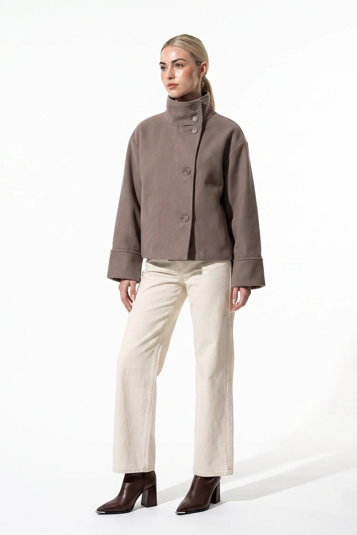 Noémie Klein | Women’s Winter Warm Short Wool Coat with Button Up High Collar