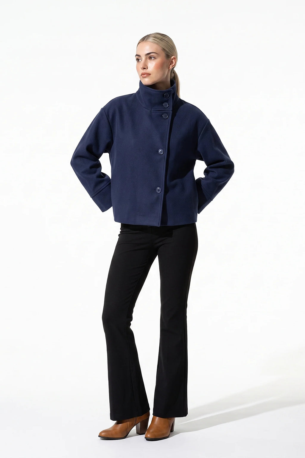 Noémie Klein | Women’s Winter Warm Short Wool Coat with Button Up High Collar