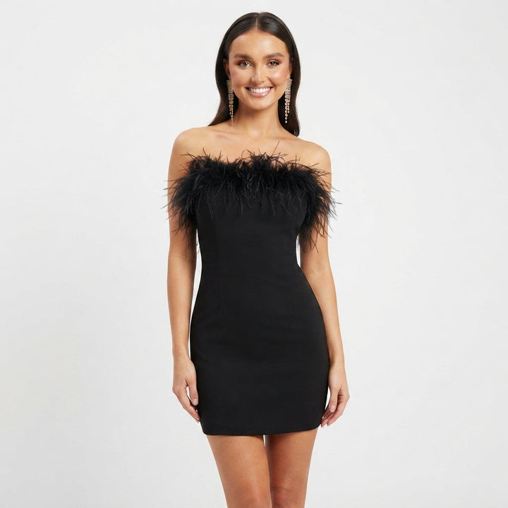 Elettra Vitale | Feather Trim Mini Cocktail Dress For Women