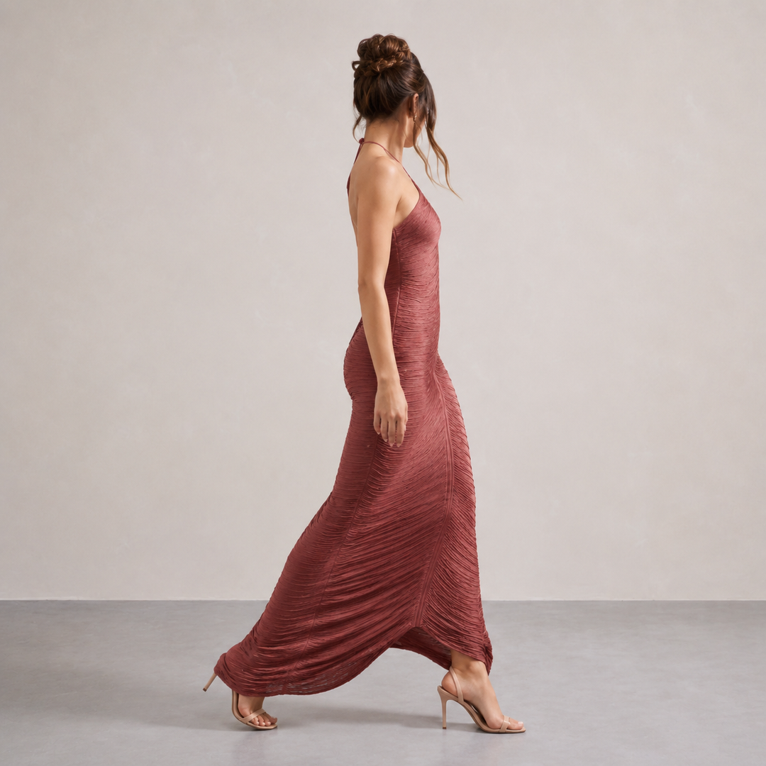 Laure Belle | Halter Neck Fringe Column Maxi Dress