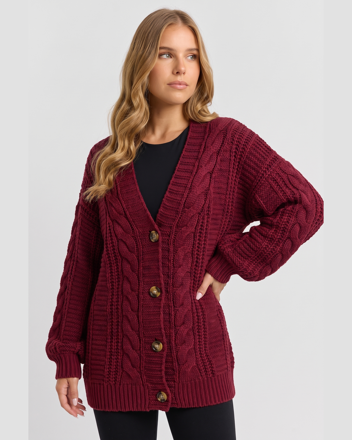 Clarisse Delisle | Women's Oversized Cable Knit Cardigan Balloon Sleeve