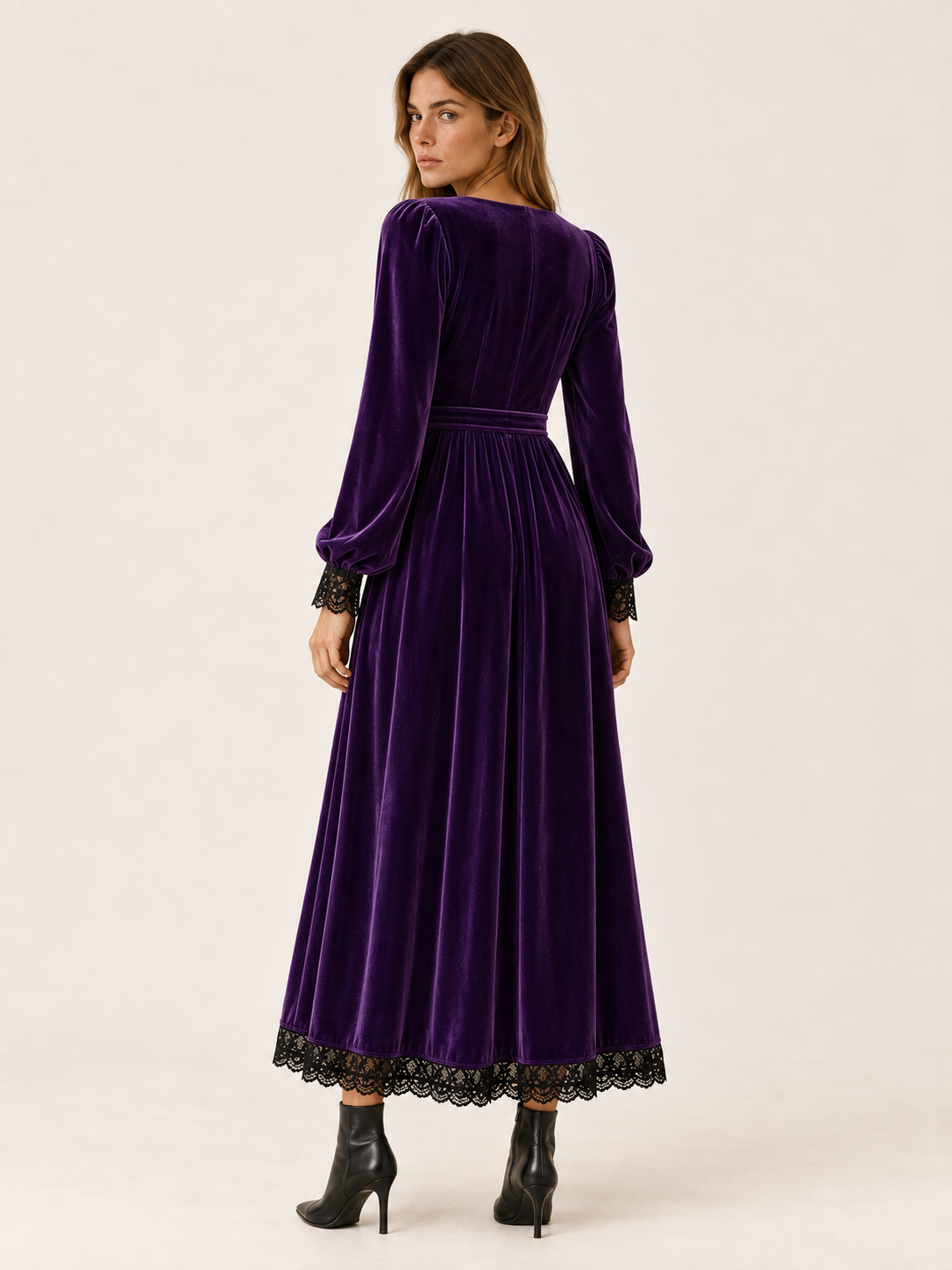 Azélie Montfort | Women's Square Neck Velvet-Look Midi Dress Wedding Guest