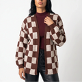 Lou Mâcon | Women’s Checkerboard Knit Cardigan – Relaxed Fit Casual Sweater Jacket