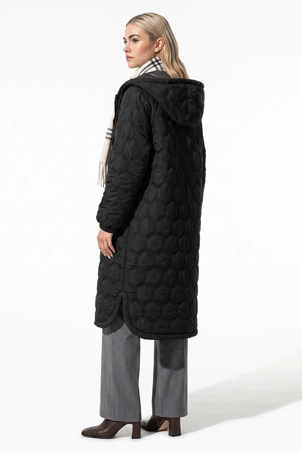 Margaux Chevalier | Women’s Winter Warm Longline Quilted Puffer Coat with Hood and Full Zip Front