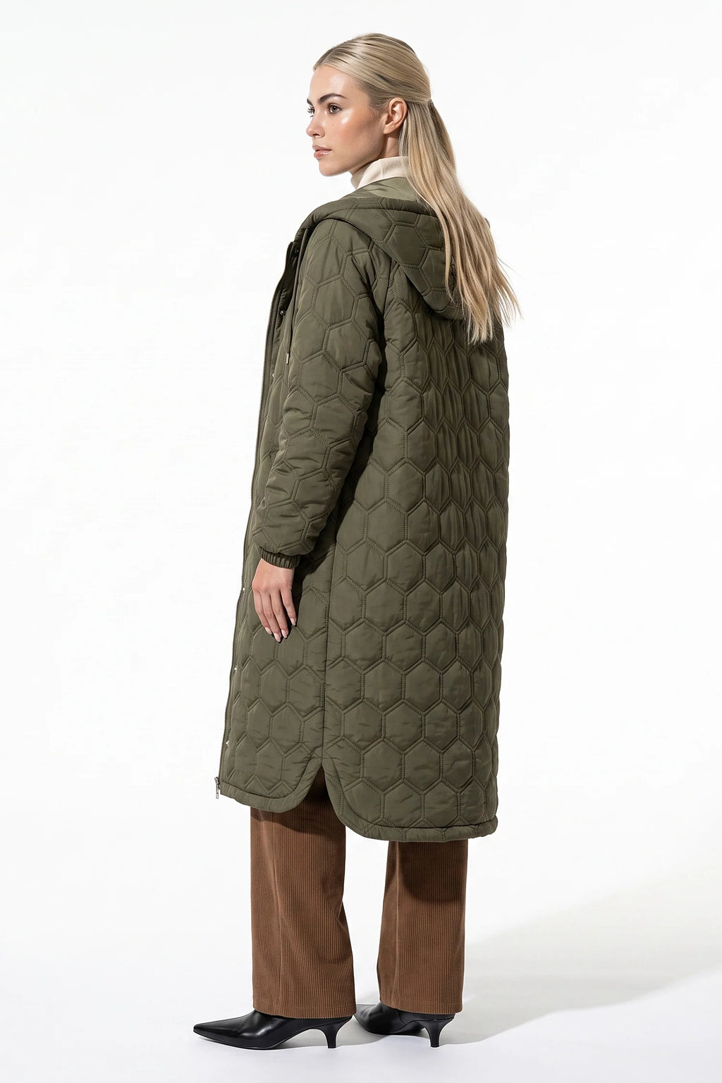 Margaux Chevalier | Women’s Winter Warm Longline Quilted Puffer Coat with Hood and Full Zip Front