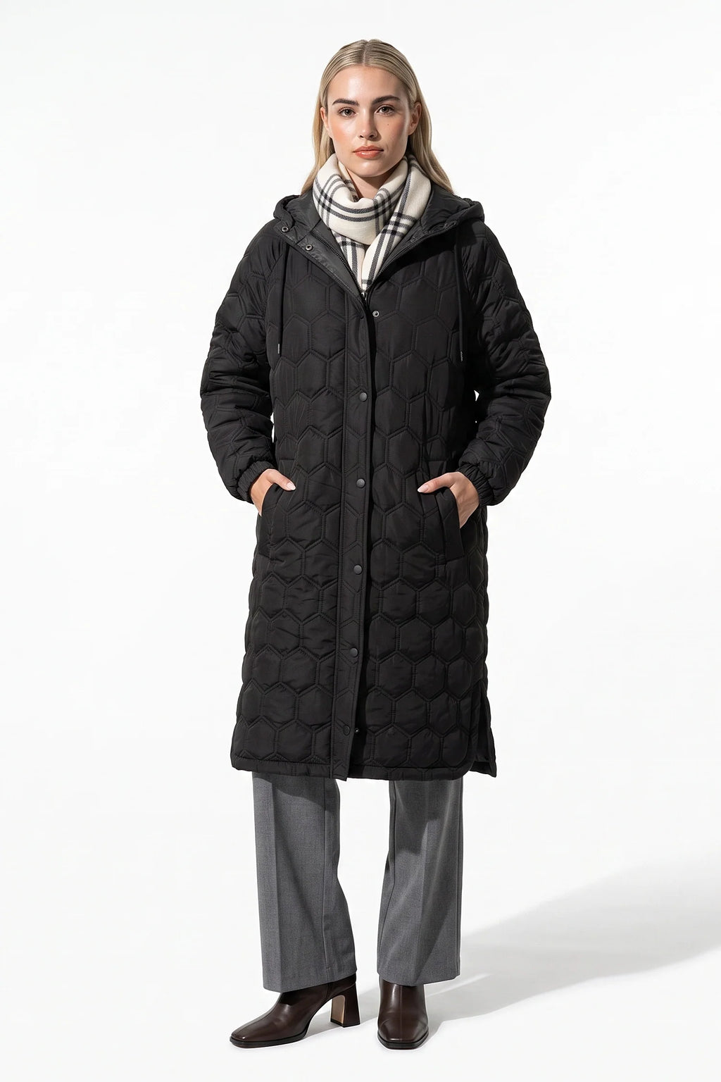 Margaux Chevalier | Women’s Winter Warm Longline Quilted Puffer Coat with Hood and Full Zip Front