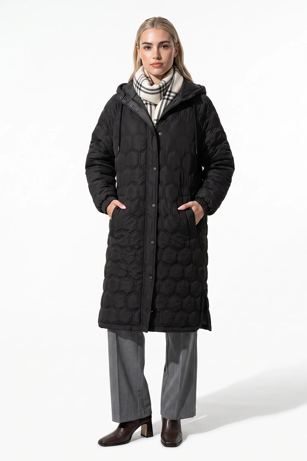 Margaux Chevalier | Women’s Winter Warm Longline Quilted Puffer Coat with Hood and Full Zip Front