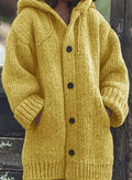 Danaë Brive | Women's Chunky Knit Hooded Oversized Button-Up Sweater Cardigan