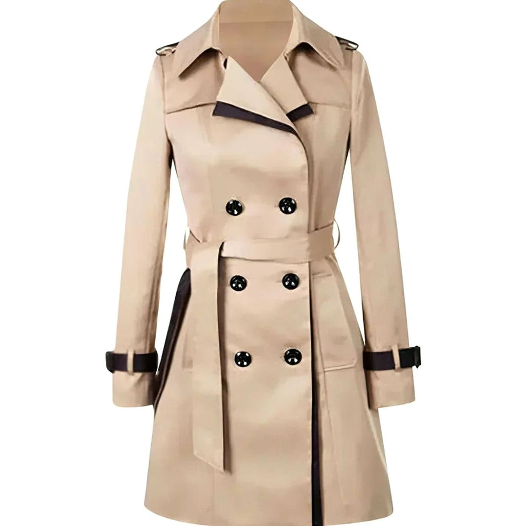 Beline Arles | Women's Double-Breasted Belted Trench Winter Coat