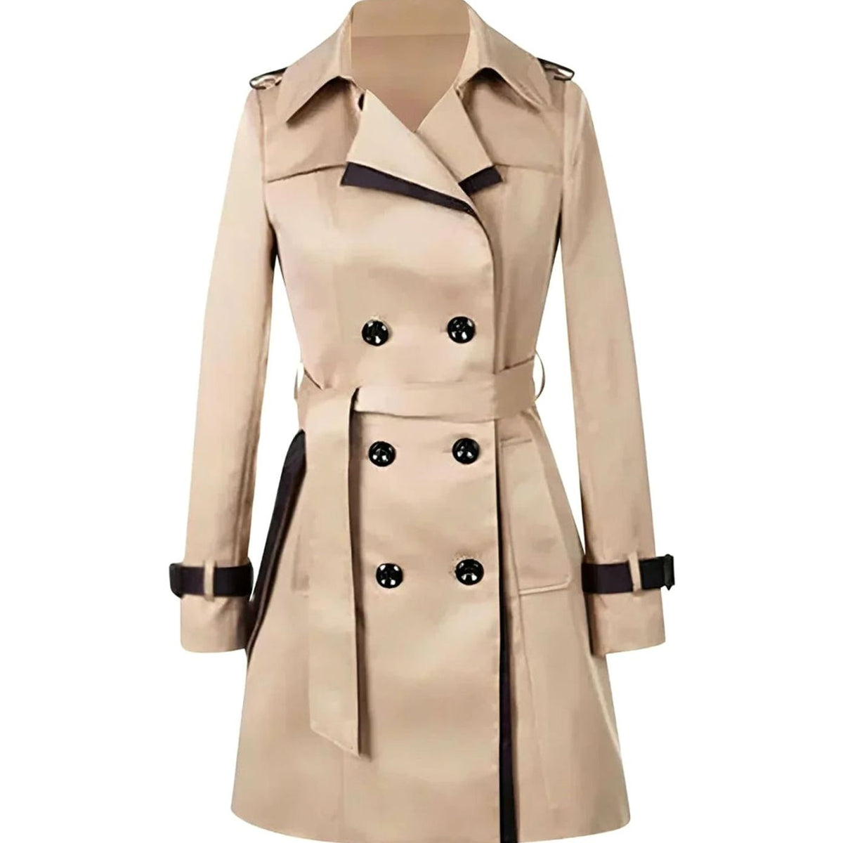 Beline Arles | Women's Double-Breasted Belted Trench Winter Coat