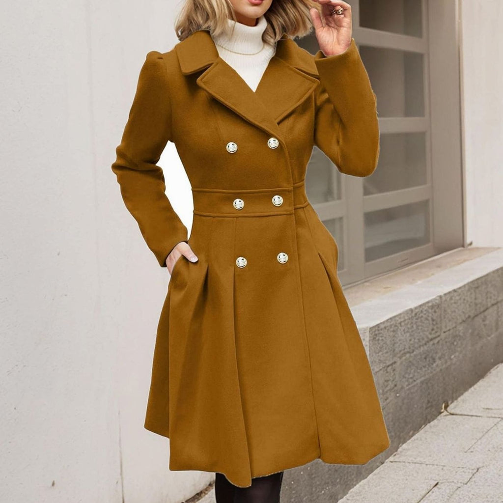Maud Évreux | Women's Double-Breasted Flared Longline Wool-Blend Coat