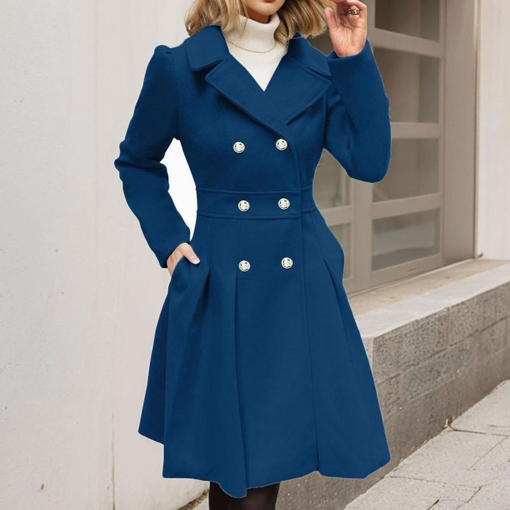 Maud Évreux | Women's Double-Breasted Flared Longline Wool-Blend Coat