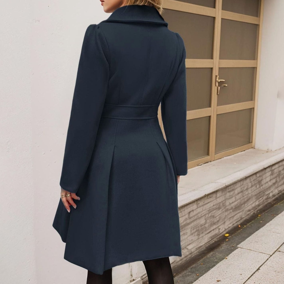 Maud Évreux | Women's Double-Breasted Flared Longline Wool-Blend Coat