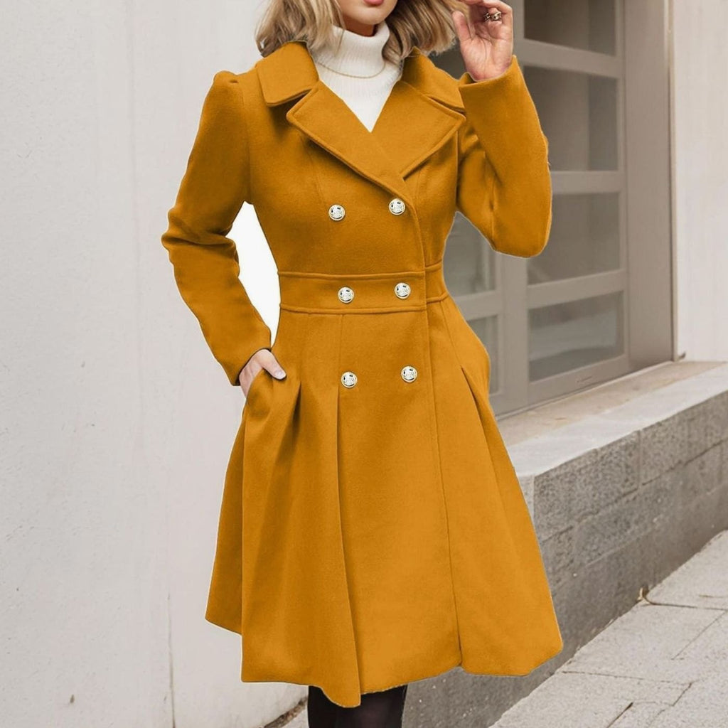 Maud Évreux | Women's Double-Breasted Flared Longline Wool-Blend Coat