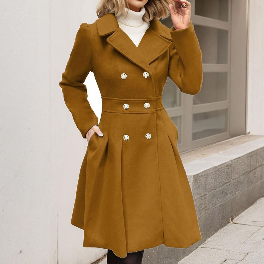 Maud Évreux | Women's Double-Breasted Flared Longline Wool-Blend Coat