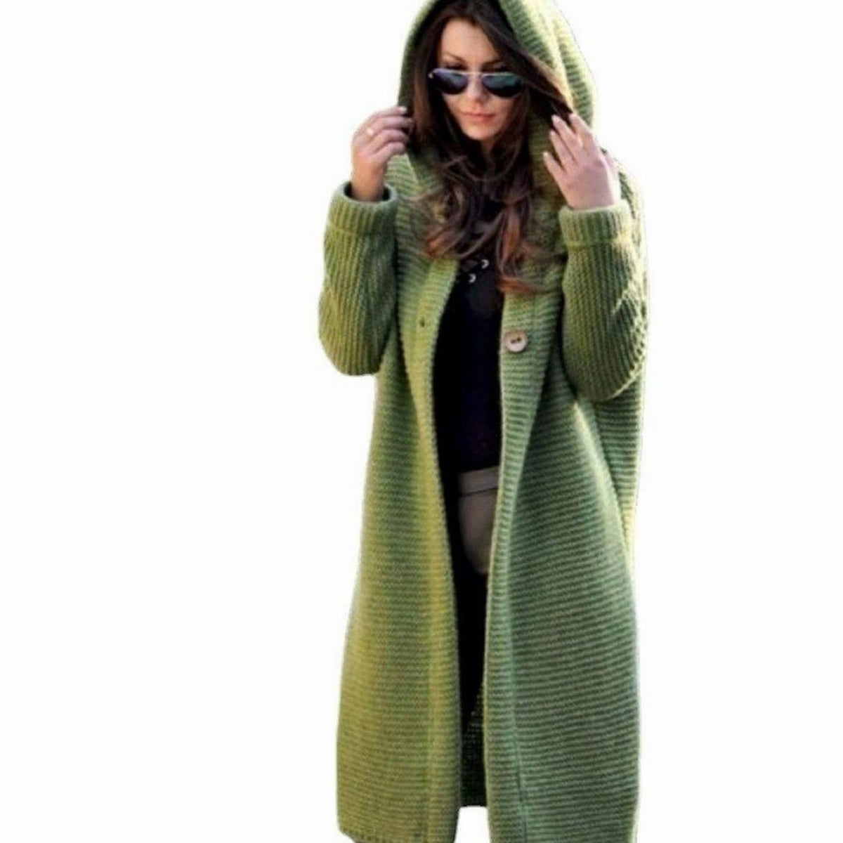 Isaure Vitré | Women's Hooded Ribbed Knit Open-Front Maxi Cardigan