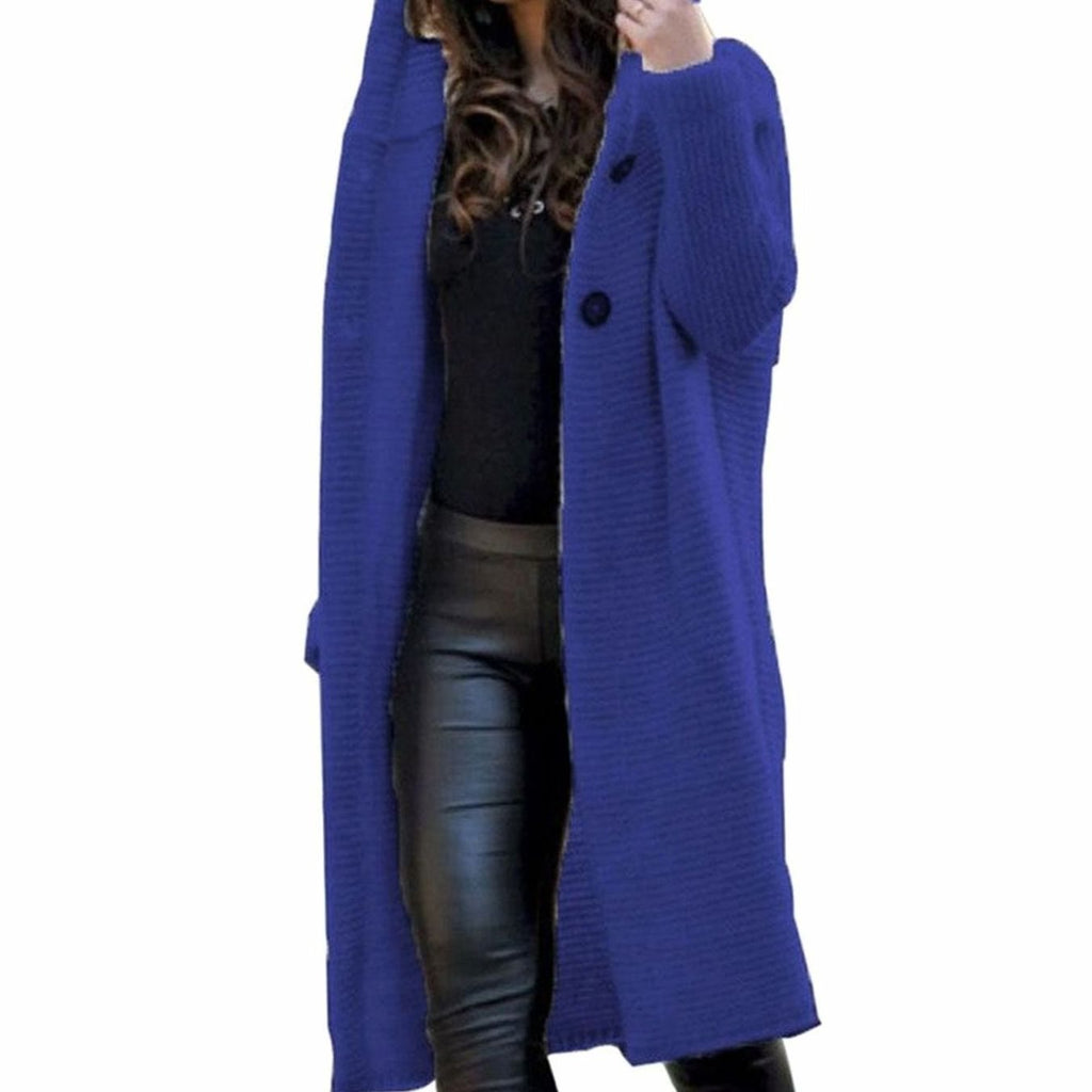 Isaure Vitré | Women's Hooded Ribbed Knit Open-Front Maxi Cardigan