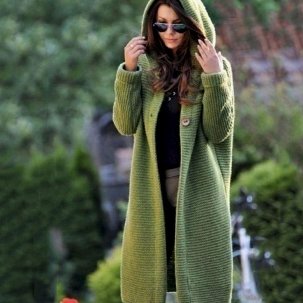 Isaure Vitré | Women's Hooded Ribbed Knit Open-Front Maxi Cardigan