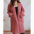 Anie Vernet | Women's Oversized Chunky Knit Open Front Long Cardigan Patch Pockets