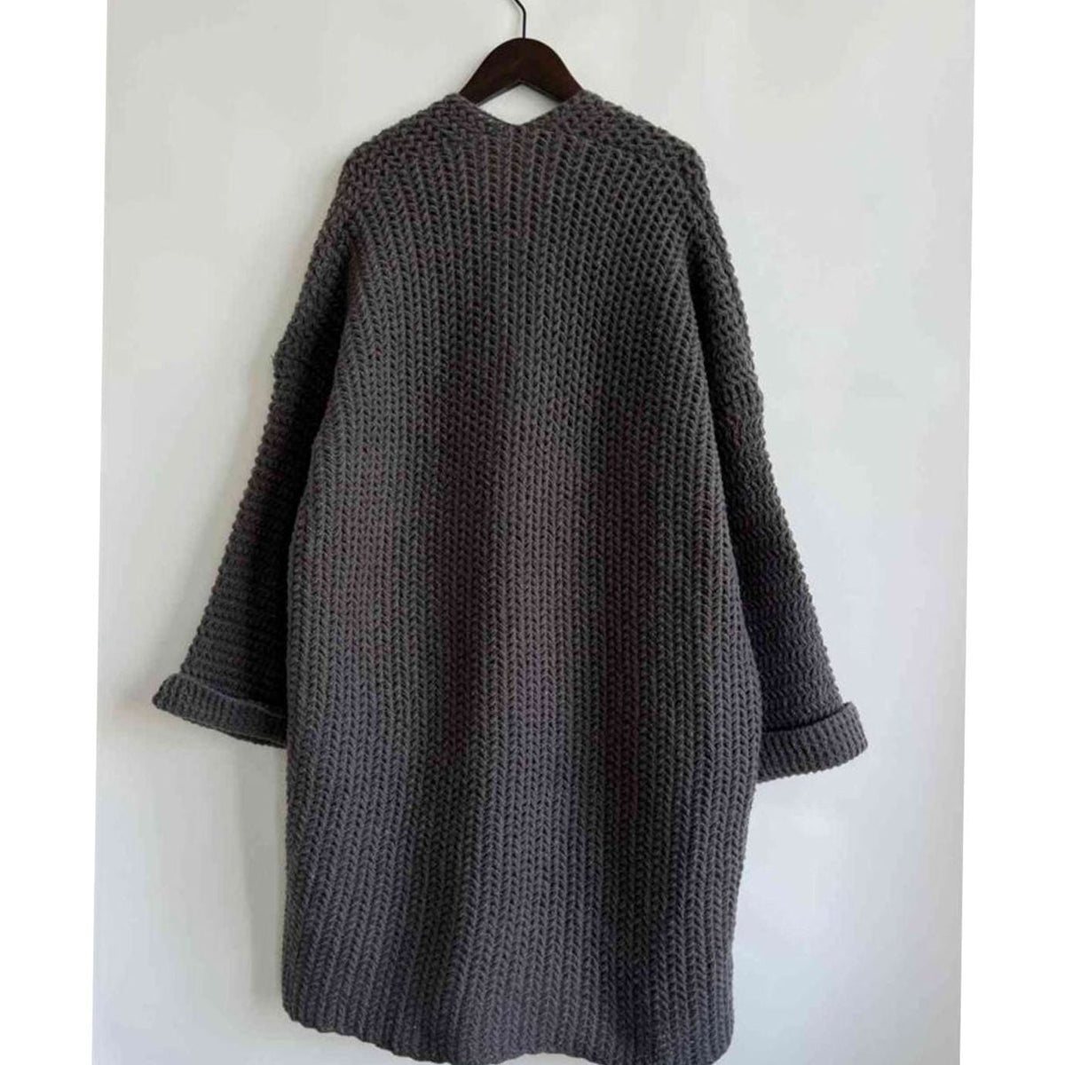 Anie Vernet | Women's Oversized Chunky Knit Open Front Long Cardigan Patch Pockets