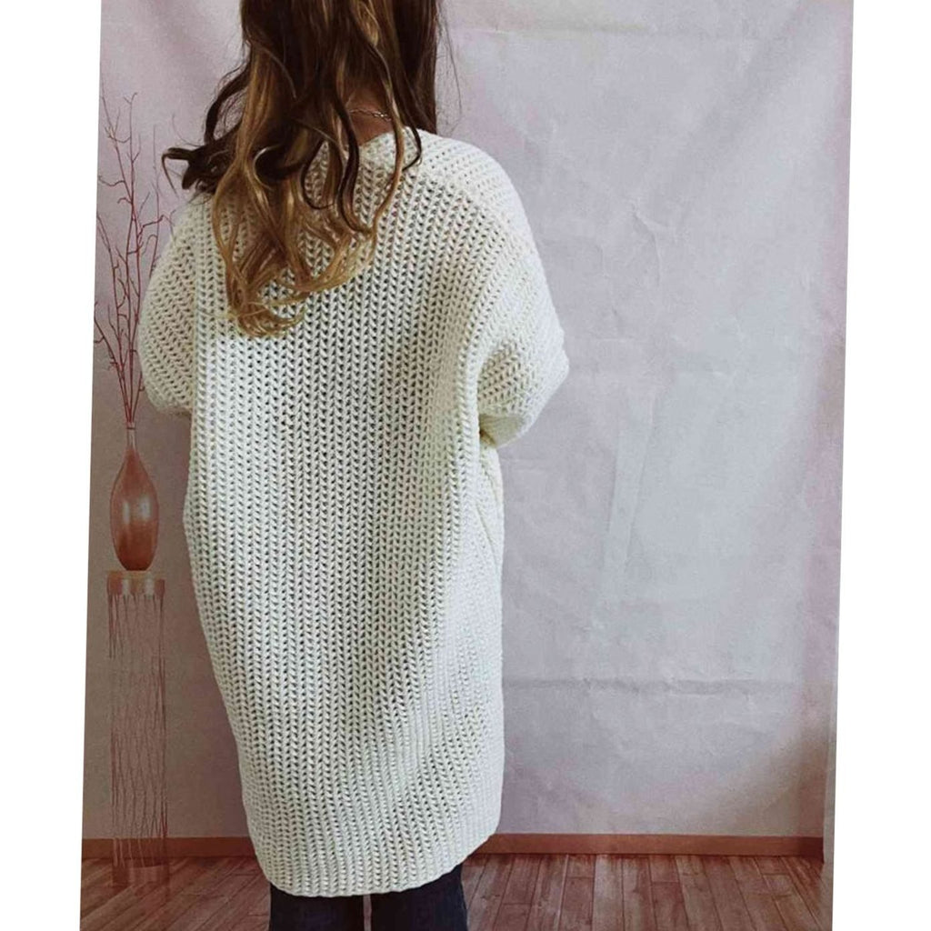 Anie Vernet | Women's Oversized Chunky Knit Open Front Long Cardigan Patch Pockets