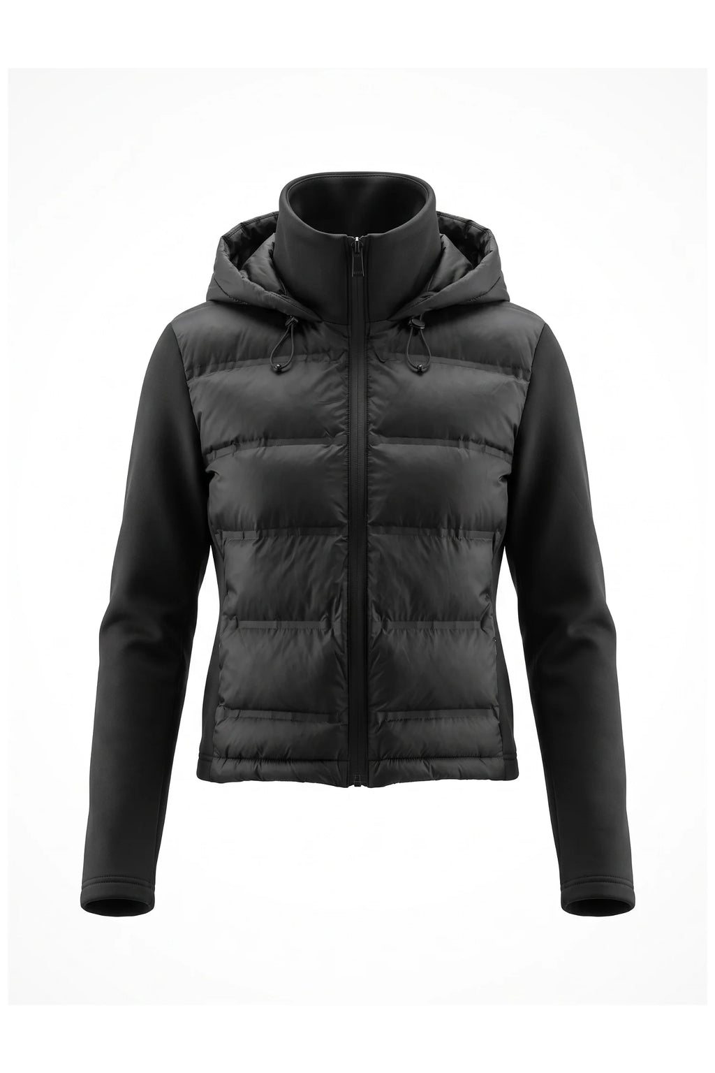 Apolline Deschamps | Women's Winter Active Hybrid Hooded Black Puffer Jacket