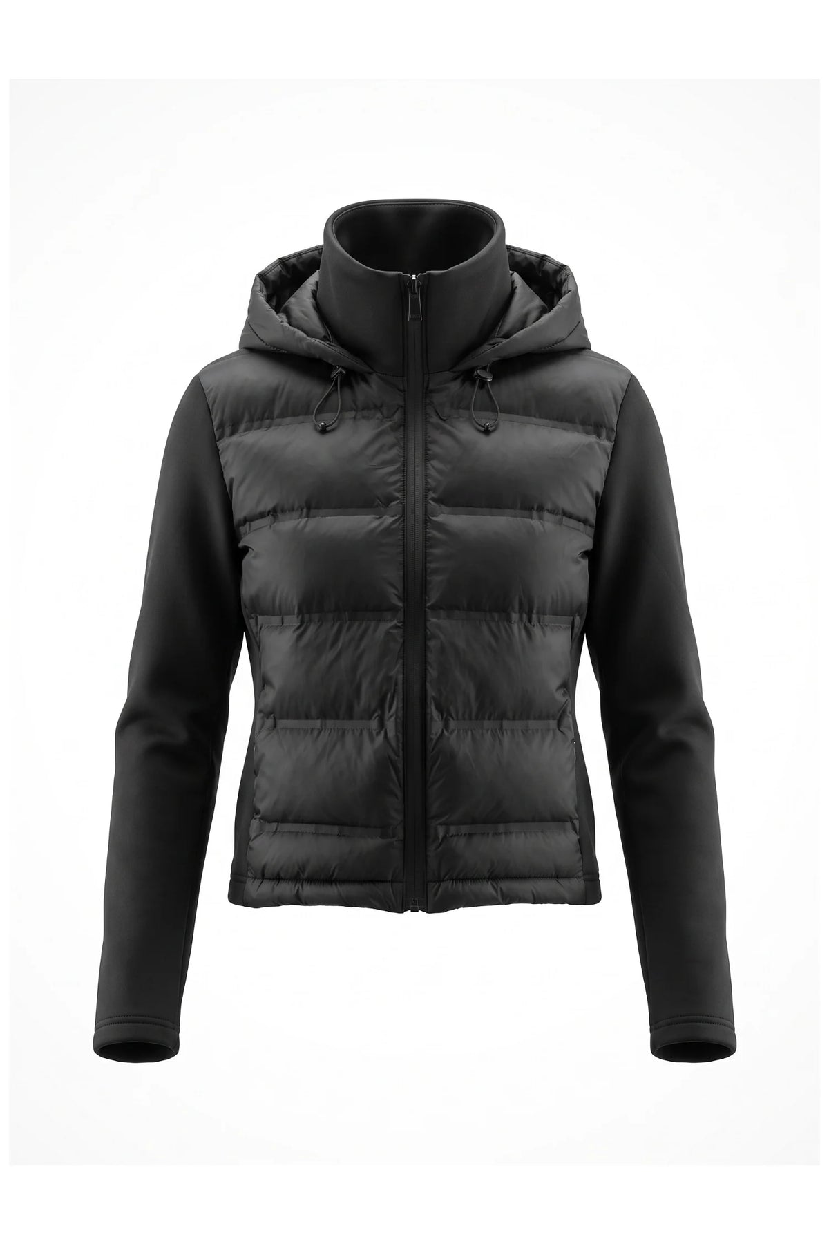 Apolline Deschamps | Women's Winter Active Hybrid Hooded Black Puffer Jacket