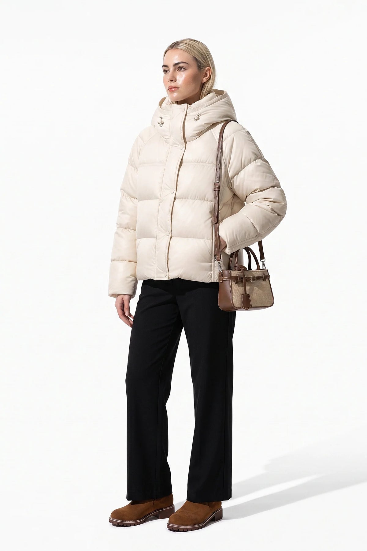 Coline Coulomb | Women’s Winter Warm Hooded Puffer Jacket with Relaxed Cropped Fit